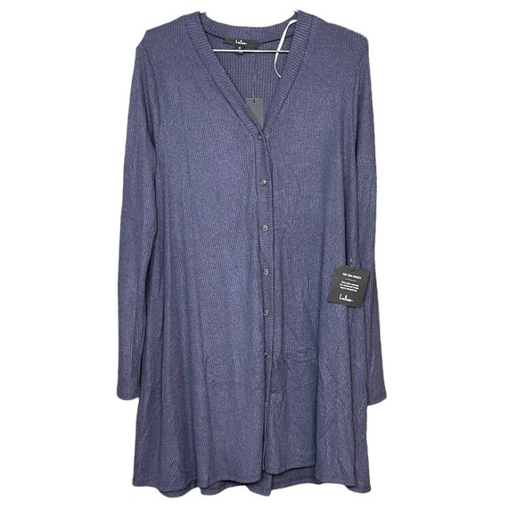 NWT Lulu's Navy Blue Button Down Long Sleeve Mini Dress Size Medium - Picture 1 of 7